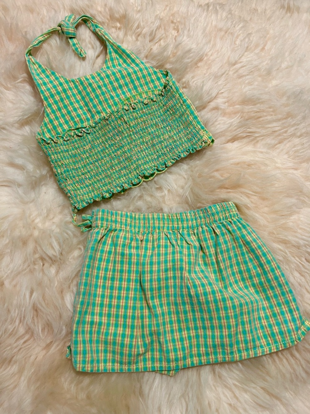 Vintage The Children's Place Green and Yellow Plaid Set Skort and Halter - Picture 5 of 6